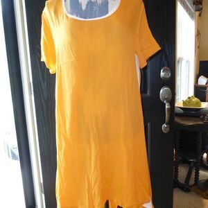 Casual 2tee Couture Orange short sleeve cream stripe down sides dress coverup S